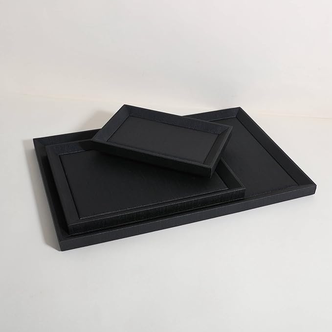 GemeShou Gemehou faux PU leather Jewelry Viewing Tray, Stackable Jewelry Plate, Rectangle Jewelry showcase, Empty Jewelry tray for Necklace Bracelet Ring Earring Watch (Black-Small, 9.1 x 5.9 in)