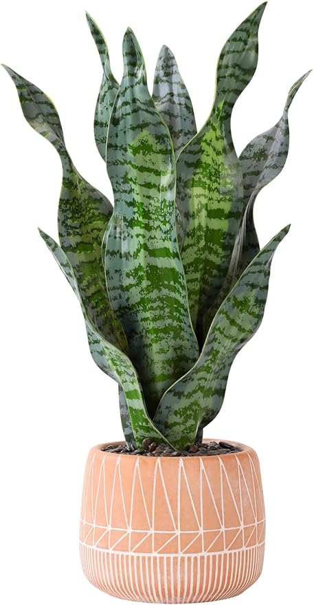 Artificial Realistic Snake Plant 17" with Concrete Pot Fake Snake Plants Sansevieria Greenery Faux Snake Plant for Home Office Living Room Housewarming Gifts Indoor Decor