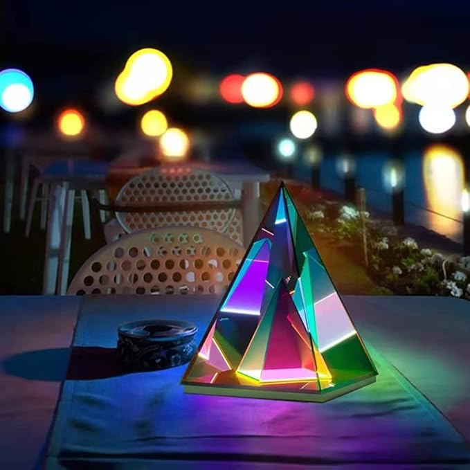 'Pyramid' Modern Table Lamp, Simplistic and Innovative Design, Colorful Transparent LED Desk Light, Unique Warm Decorative Night Light, 3D Acrylic Home Decor (Small)