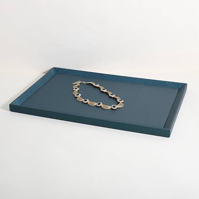 GemeShou Gemehou faux PU leather Jewelry Viewing Tray, Stackable Jewelry Plate, Rectangle Jewelry showcase, Empty Jewelry tray for Necklace Bracelet Ring Earring Watch (Green-Large, 17.7 x 11.8 in)