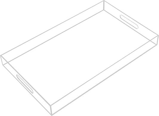 Clear Acrylic Serving Tray with Handles-Butler Trays for Coffee Table, Snacks,Breakfast in Bed, Kitchen Countertop,Vanity,Makeup Organizer,Ottoman (Clear, 12x20 Inch)