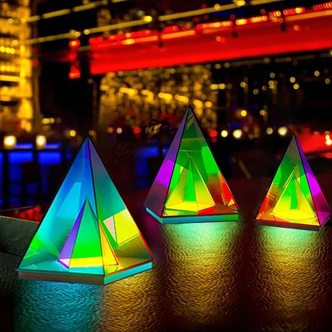 'Pyramid' Modern Table Lamp, Simplistic and Innovative Design, Colorful Transparent LED Desk Light, Unique Warm Decorative Night Light, 3D Acrylic Home Decor (Large)