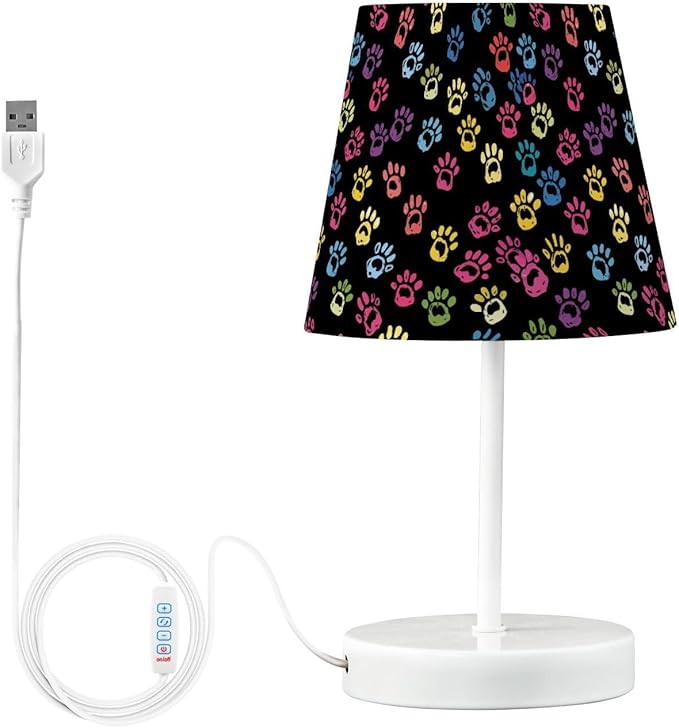 ALAZA Colorful Paw Print Black Stylish Decor Bedside Table Lamp with USB Port 3 Color Temperatures LED Desk Lamp for Bedroom Office S