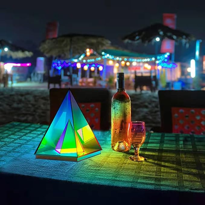 'Pyramid' Modern Table Lamp, Simplistic and Innovative Design, Colorful Transparent LED Desk Light, Unique Warm Decorative Night Light, 3D Acrylic Home Decor (Large)