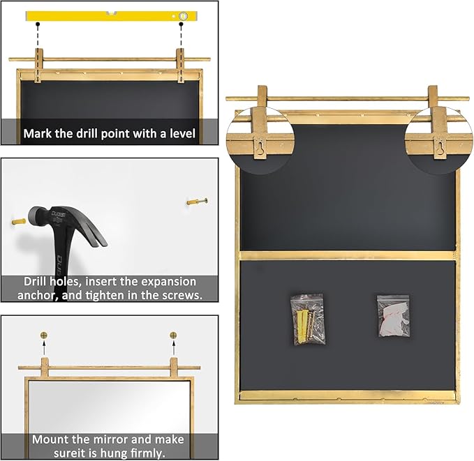 24x32 Inch Rectangle Bathroom Vanity Mirror for Wall Mounted Over Sink Farmhouse Rustic Matte Brushed Gold Barn Door Mirrors Foyer Entryway Decor