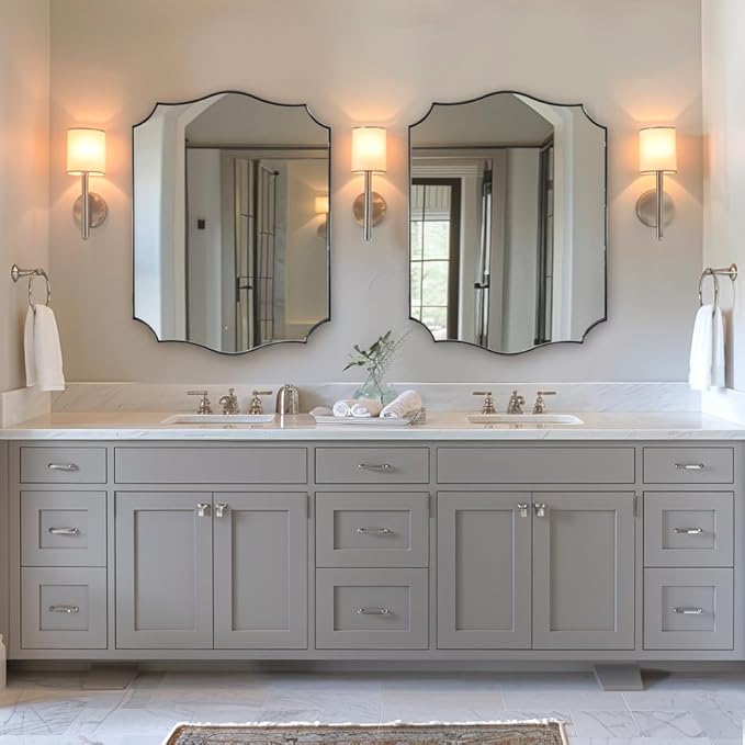 ANDY STAR Chrome Bathroom Mirror for Wall, 22x30 Inch Polished Silver Mirror, Bathroom Mirror for Over Sink, Irregular Wall Mirror in Thin Stainless Steel Frame Deep 1’’, Ideal for Limited Space