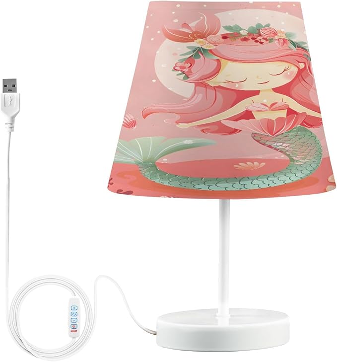 ALAZA Mermaid Coral Reef Decor Bedside Table Lamp with USB Port 3 Color Temperatures LED Desk Lamp for Bedroom Office M
