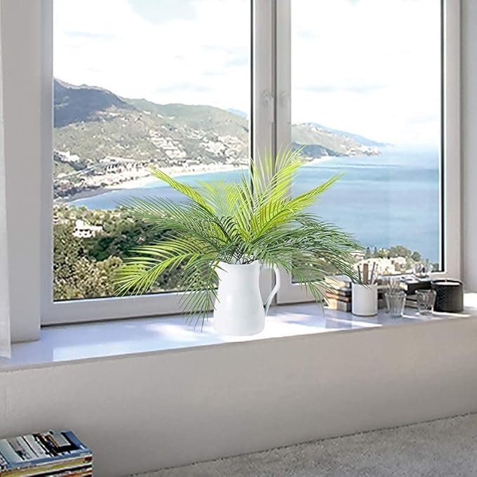 PASYOU Artificial Palm Tree, Plastic Plants Greenery Fake Tropical Shrubs Faux Big Leaves for Home Indoor Outdoor Garden DIY Basket Planter Filler Wedding Party Decoration UV Resistant - 2 Pack