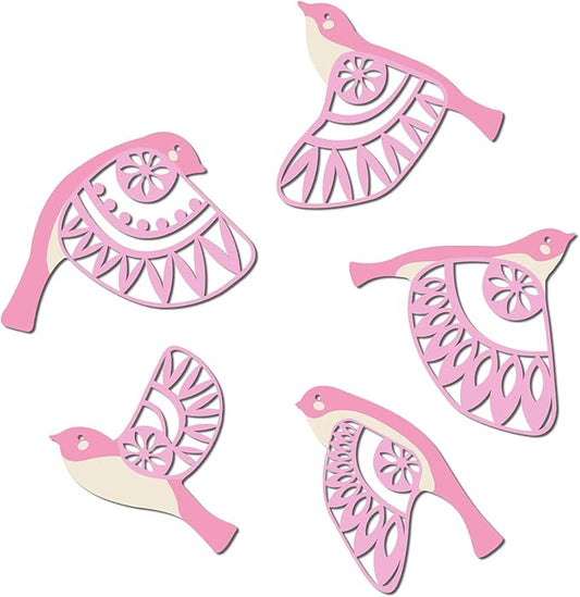 Metal Bird Wall Art for Bathroom - Farmhouse Rustic Flying Birds Wall Decor Arts - Folk Scandinavian Great Gift Home Decor for Indoor Outdoor Yard (Pink)