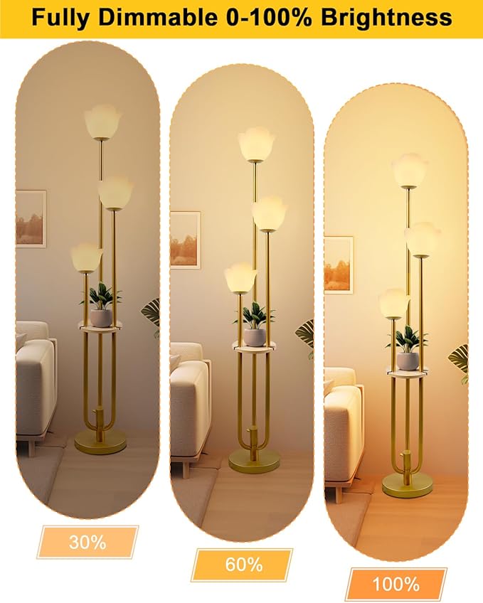 Lightdot 63IN Floral Floor Lamp 3-Lights Flower LED Floor Lamps with 3000K Bulbs Included Candle Holder Style for Wedding Party Modern Gold Tall Floor Lamp for Living Room/Sofa Beside/Corner Decor
