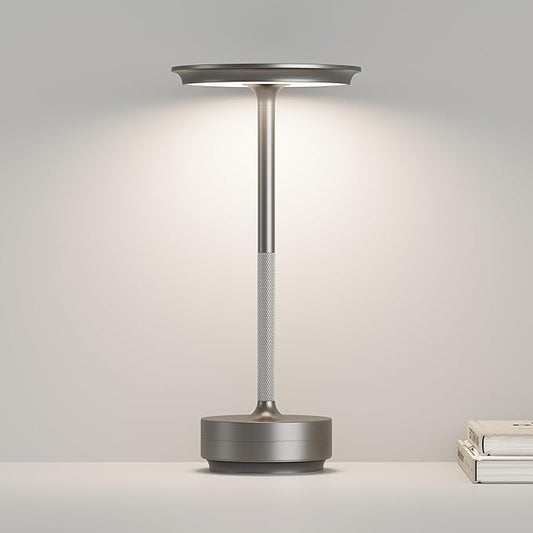 Cordless Table Lamps, LED Rechargeable Outdoor Waterproof Portable Touch Battery Table Lamps with Memory Function, Built-in 5000mAh,Battery for Patio/Campsite/Work(Silver)