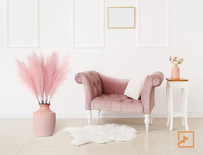 ZIFTY 7-Pcs 38"/3.1FT Pink Pampas Grass Large Tall Fluffy Artificial Fake Flower Boho Decor Bulrush Reed Grass for for Bedroom Decor Vase Filler Farmhouse Home Wedding(Pink)