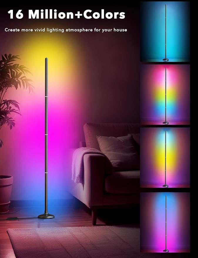 DAYBETTER Floor Lamp, LED BGRIC Smart Corner Lights, Standing Floor Lamps for Bedroom with APP and Remote, Music Sync and 16 Million Colors, Ambient Lighting for Home Decor(Black)