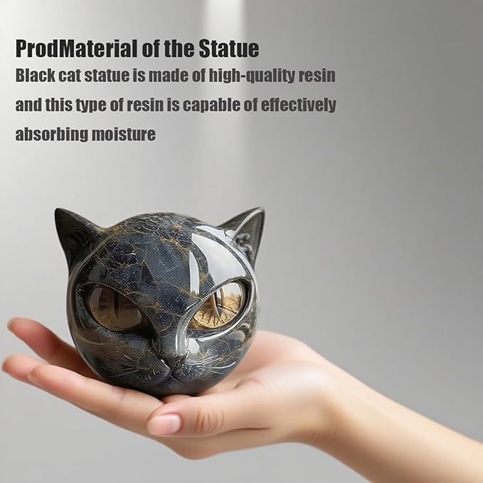 Luxury Black Cat Sculpture, Hand-Carved Crystal & Healing Stone Art Piece, Elegant Décor for Cat Lovers, Gift-Ready Memento for Home or Office, Red