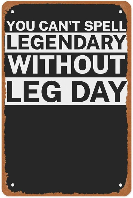 You Cant Spell Legendary Without Leg Day Metal Sign Poster 12x8 Inch Fitness Wall Decor Minimalist Black Typography Motivational Quote for Home Gym Workout Room Office Gifts
