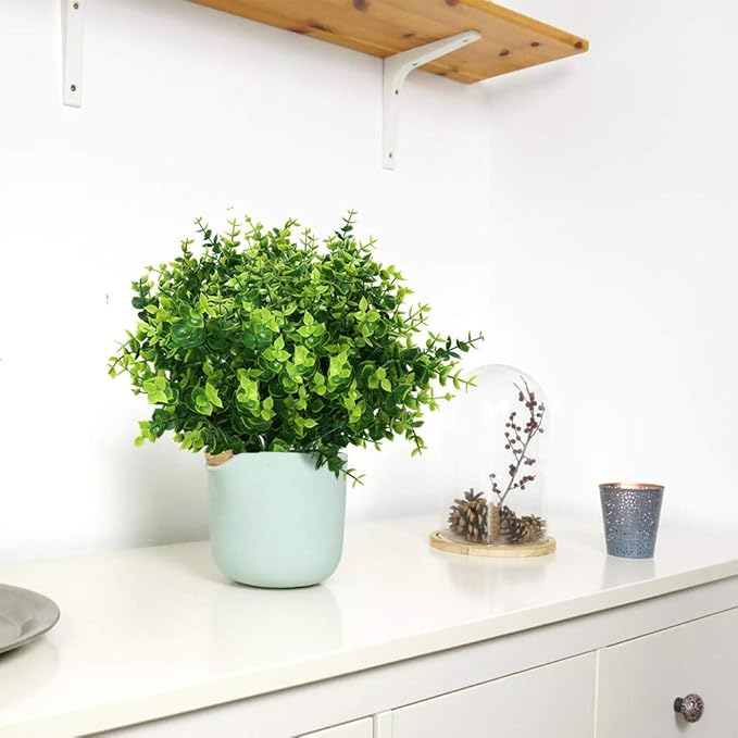 PASYOU Artificial Shrub, Fake Bush Simulation Eucalyptus Grass Greenery Leaves Plastic Plants Indoor Outdoor Outside Home Garden Office Bathroom Verandah Wedding Décor Decoration Planter Filler 4 Pcs