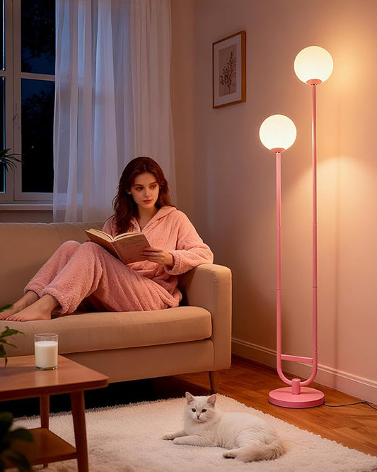 Lightdot 63IN Pink Floor Lamp, Modern Mid Century Globe Standing Lamps with 3000K LED Bulbs Included Candle Holder Style Unique Vintage Tall Floor Lamp for Living Room/Wedding/Sofa Beside/Corner Decor