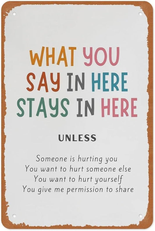 Confidentiality Therapy Office Metal Sign Poster 12x8 Inch Minimalist Wall Decor Counseling Room School Counselor Psychology Safe Space Boundaries Mental Health Support Gifts