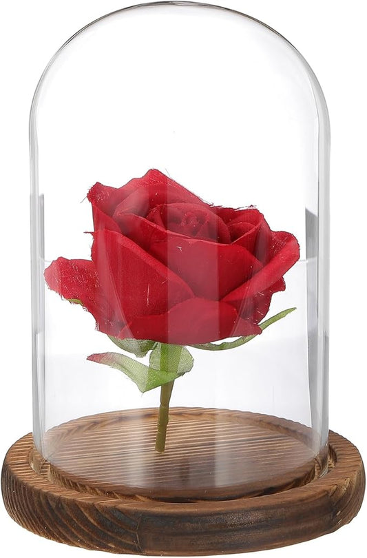uxcell Glass Cloche Display Dome, 5.9" x 3.5" Glass Dome Display Case, Wood