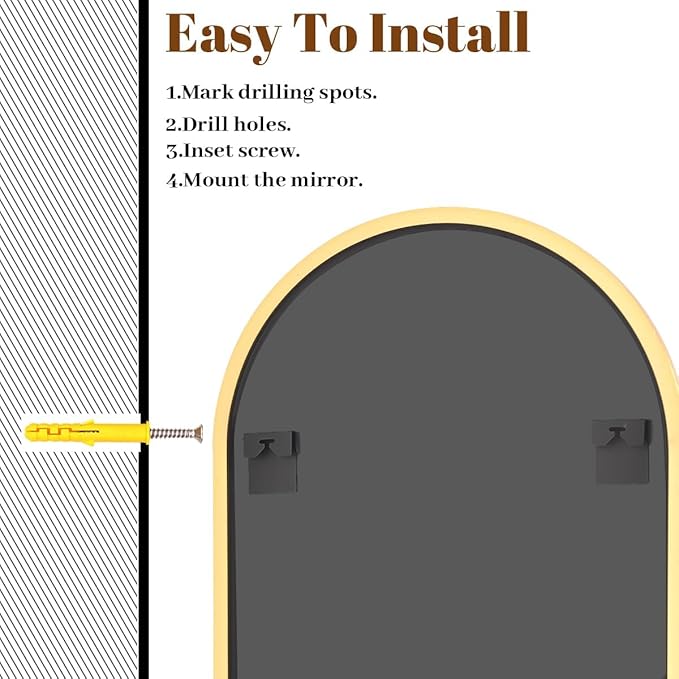 VooBang Wide Arched Wall Mirror, 31 x 32 inch Arch Bathroom Mirror, Wall Mounted Vanity Mirror with Arch Metal Frame, Modern Bathroom Vanity Mirror for Bedroom, Living Room, Hanging or Leaning, Gold