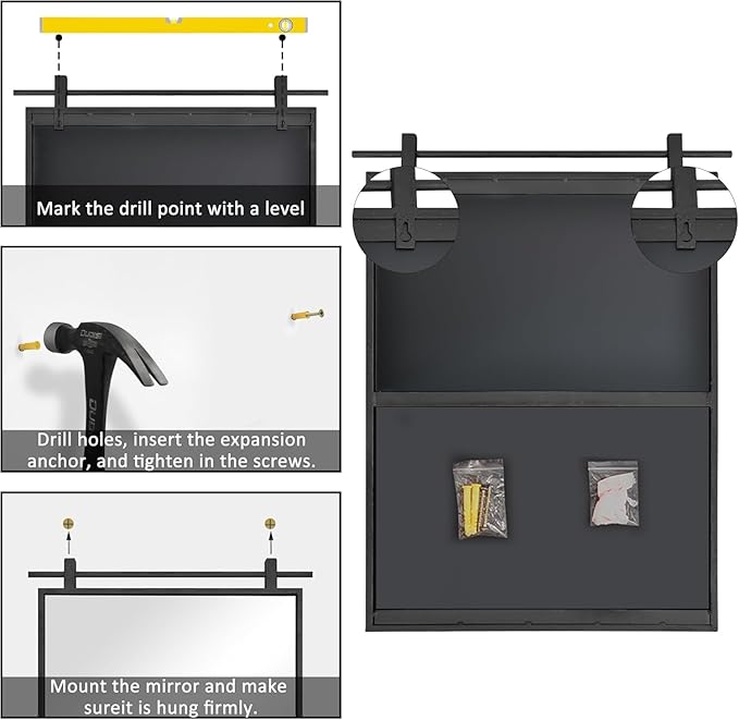 Black Bathroom Mirror 24" x 24" Square Matte Black Rustic Rectangle Metal Framed Barn Door Farmhouse Bathroom Vanity Mirror for Over Sink, Foyer Entryway Decor