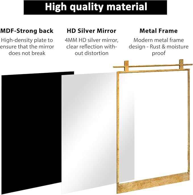 Gold Bathroom Mirror 20" x 28" Brushed Gold Rustic Rectangle Metal Framed Barn Door Farmhouse Bathroom Vanity Mirror for Over Sink, Foyer Entryway Decor