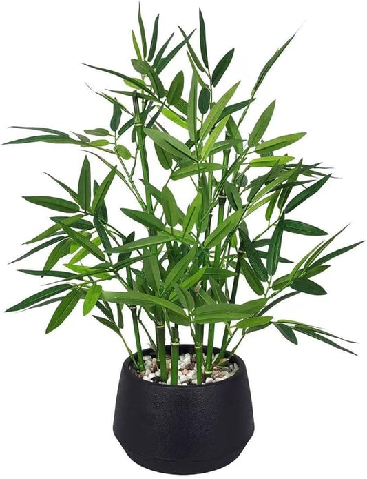 365 Blooming Decor 18-inch Tall Potted ARTIFICIAL Bamboo Plant (Black Pot) - Luxury Artificial Bamboo in black textures Pot for Home, Office, Kitchen, Counter Top, Indoor Decor, Money Tree, Lucky Tree