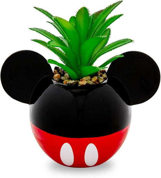 Silver Buffalo Disney Mickey Mouse 3-Inch Ceramic Mini Planter with Artificial Succulent | Small Flower Pot, Faux Indoor Plants for Desk Shelf, Home Decor Trinket Tray and Collectibles