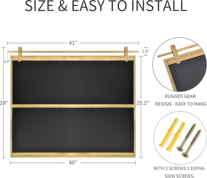 Gold Bathroom Mirror 28" x 40" Brushed Gold Rustic Rectangle Metal Frame Barn Door Farmhouse Bathroom Vanity Mirror for Over Sink, Foyer Entryway Decor