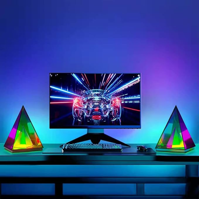 'Pyramid' Modern Table Lamp, Simplistic and Innovative Design, Colorful Transparent LED Desk Light, Unique Warm Decorative Night Light, 3D Acrylic Home Decor (Large)