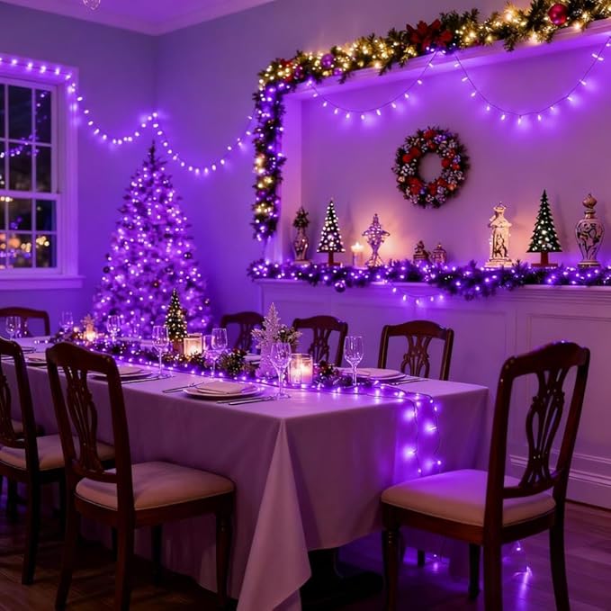 LetsFunny Purple String Lights, 300 LED Christmas Lights Outdoor with 8 Modes, 108FT - UL Certified Outdoor & Indoor Christmas Decorations Fairy Lights for Tree, Garden, Party, Wedding, Halloween