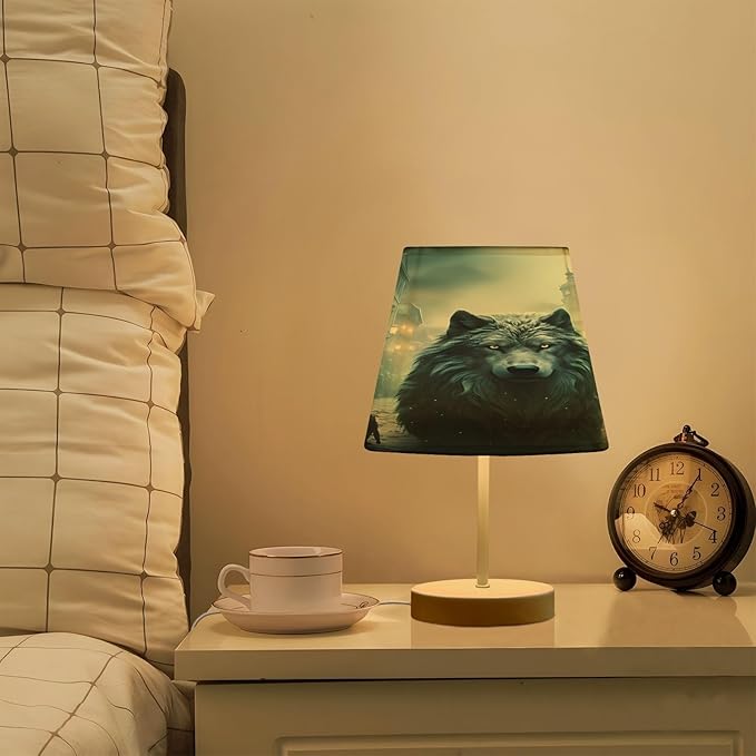 ALAZA Wolf Cityscape Decor Bedside Table Lamp with USB Port 3 Color Temperatures LED Desk Lamp for Bedroom Office S