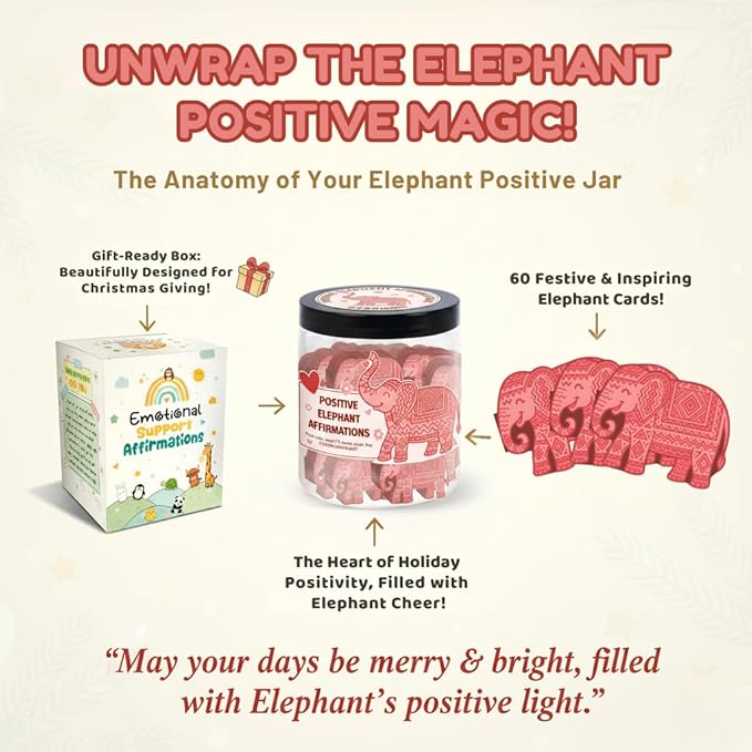 Positive Elephant Jar with 60 Affirmation Cards, Elephant Gifts, Christmas Home Office Desk Decoration, Friendship Gifts for Women, Gift For Best Friends, Sisters, Mom