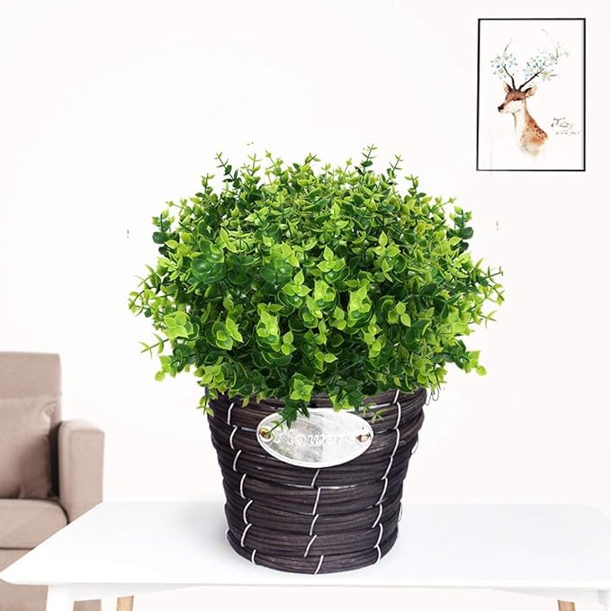 PASYOU Artificial Shrub, Fake Bush Simulation Eucalyptus Grass Greenery Leaves Plastic Plants Indoor Outdoor Outside Home Garden Office Bathroom Verandah Wedding Décor Decoration Planter Filler 4 Pcs