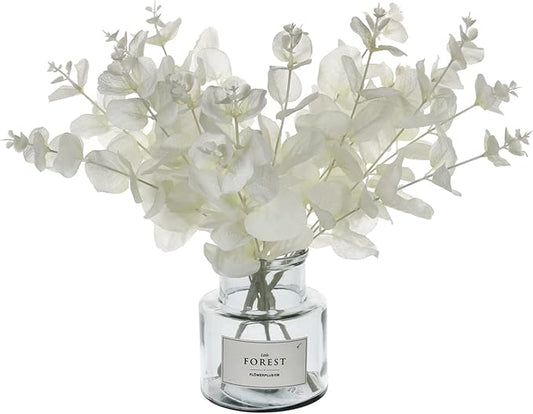 Tinsow 5 Pcs Artificial Eucalyptus Branches Real Touch Leaf Stem White Faux Eucalyptuses Wedding Bouquet Centerpiece Christmas Home Decor (White and Beige Mix, 5)