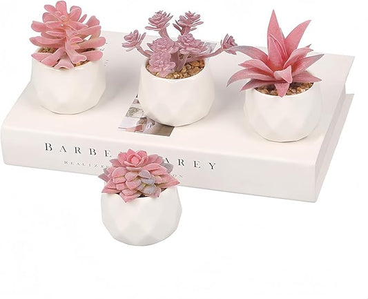 Artificial Succulent Plants in 4-Look Succulent Plants - Mini Fake Succulents for Office Decor for Women, Girl’s Room Aesthetic, Bathroom & Home Decor