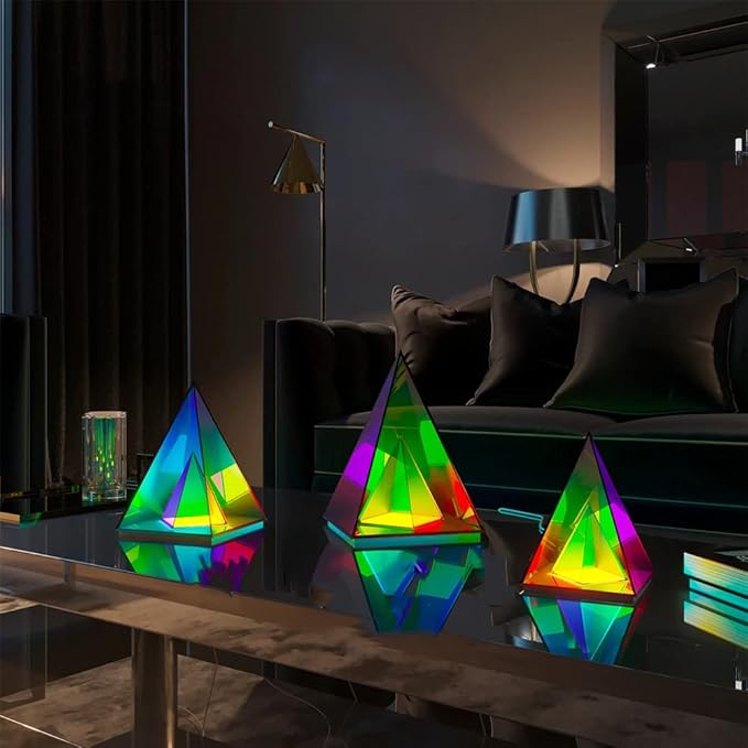 'Pyramid' Modern Table Lamp, Simplistic and Innovative Design, Colorful Transparent LED Desk Light, Unique Warm Decorative Night Light, 3D Acrylic Home Decor (Small)