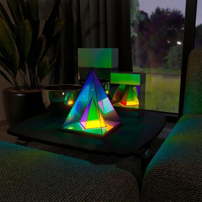 'Pyramid' Modern Table Lamp, Simplistic and Innovative Design, Colorful Transparent LED Desk Light, Unique Warm Decorative Night Light, 3D Acrylic Home Decor (Large)