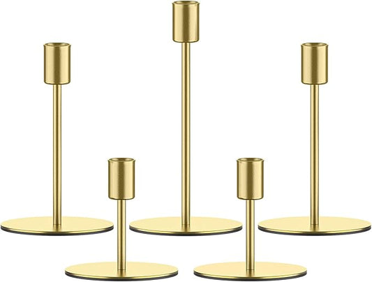 Smtyle Gold Taper Candle Holders for Candlesticks Set of 5 Matte Finial for Wedding Dining Table Centerpiece,Golden Birthday Gifts Decor