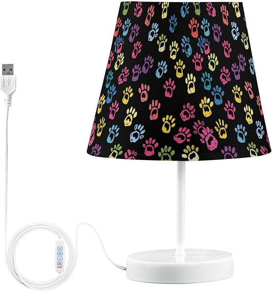 ALAZA Colorful Paw Print Black Stylish Decor Bedside Table Lamp with USB Port 3 Color Temperatures LED Desk Lamp for Bedroom Office S