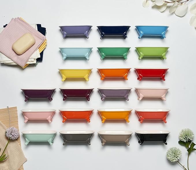 6.5" Ceramic Mini Decorative Clawfoot Bathtub Bar Soap Dish, Kitchen Sponge Holder and Shower Tray for Bathroom, 1 Pack(Baby Blue)