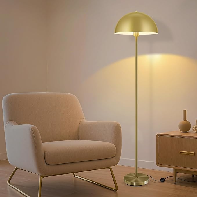 Modern Floor Lamps for Living Room, Gold Metal Mushroom Lamp, 66" Tall Corner Lamp, Footswitch, Bright Industrial Standing Lamps for Bedroom Nursery, Mid Century Modern Home Decor(E26 Base, NO BULB)