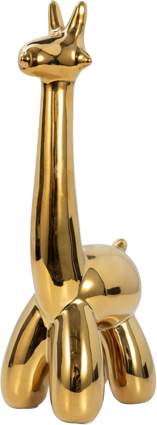 Balloon Giraffe Decorative Figurine – Ceramic Stoneware Decor Sculpture Accent – Animal Figurines & Sculptures Home Decor for Office Tables & Display Shelves – 13", Gold