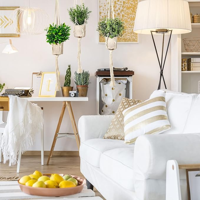 Artificial Plants 3 Pack Mini Fake Hanging with Macrame Plant Hangers Decorative Faux Greenery Decor for Shelves Wall Kitchen Farmhouse Bathroom Home Office