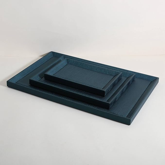 GemeShou Gemehou faux PU leather Jewelry Viewing Tray, Stackable Jewelry Plate, Rectangle Jewelry showcase, Empty Jewelry tray for Necklace Bracelet Ring Earring Watch (Green-Large, 17.7 x 11.8 in)