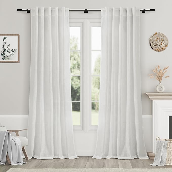 Nanspring Off White Linen Curtains 84 Inch Length 2 Panels Set for Living Room Back Tab Light Filtering Semi Sheer Curtain for Bedroom Farmhouse Drapes, 40x84 Inch, 2 Panels