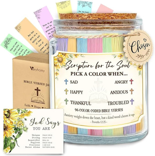Inspirational Bible Verse Jar - Christian Christmas Gifts For Women, Men, Read Me When Prayer Jar, Religious Gifts for Mom, Sister, Family, Friends, Jesus Gift Ideas for Christmas, Birthday