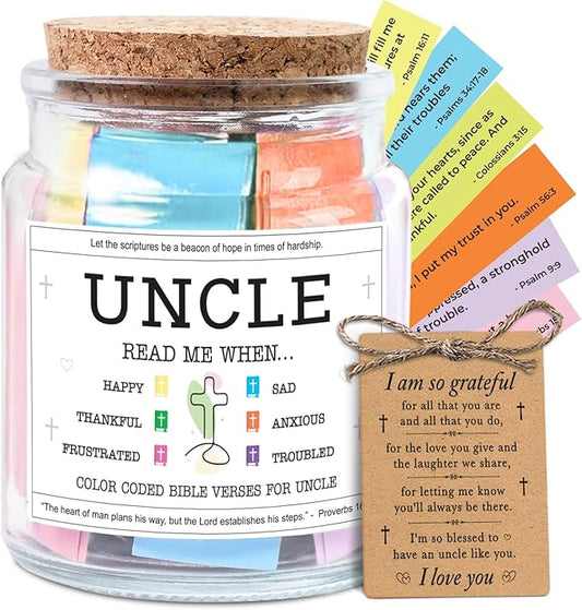 NewEleven Uncle Birthday Gifts - Christmas Gifts For Uncle, Funcle - Meaningful Present, Inspirational Gift For Uncles From Newphew, Niece, Kids - Bible Verse Jar