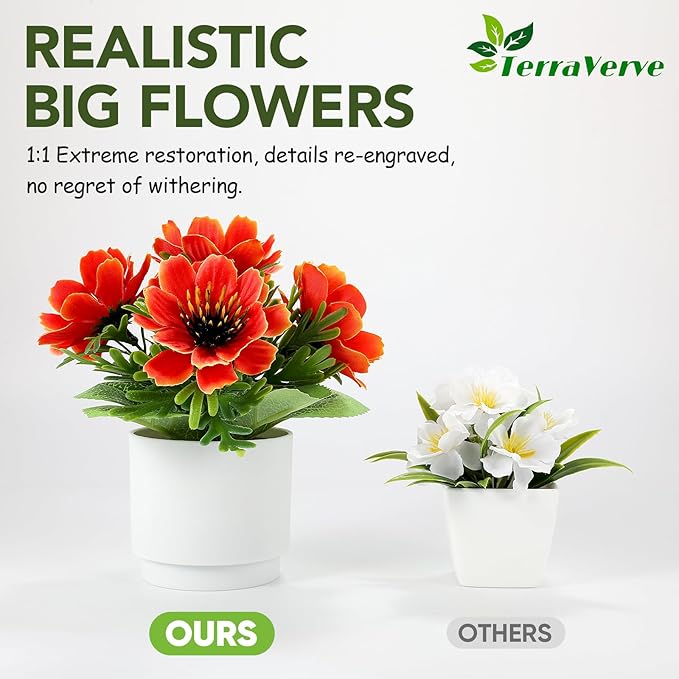 Artificial Plants Set of 4，High Rating Artificialke Flowers|Red Silk Flowers for Home, Office, Bedroom, Bathroom Table Décor & Gifts for Women and Children