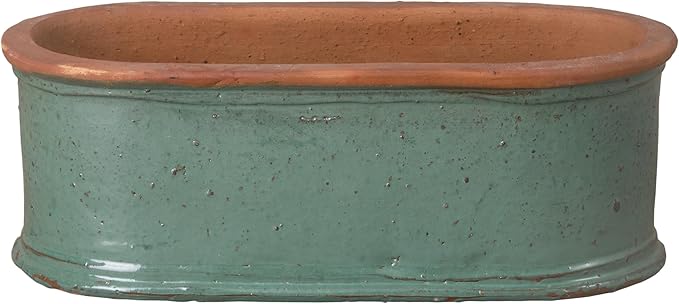 Emissary Home and Garden Window Box 11 in. Teal Ceramic Oval Planter (24 in. L x 11 in. W x 9 in. H) with Drainage Hole